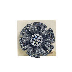 Carol Dauplaise Black Tone AB And Clear Rhinestone Flower Brooch (6204)